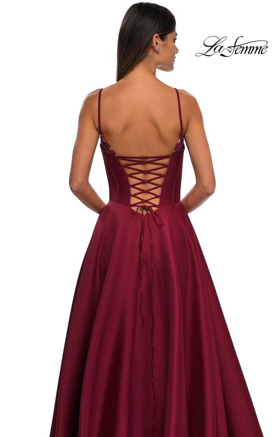 Picture of: Mikado A-line Gown with Lace Detail Neckline in Wine, Style: 32878, Detail Picture 24