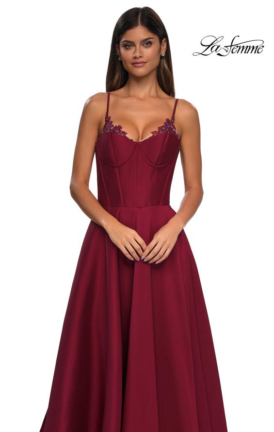 Picture of: Mikado A-line Gown with Lace Detail Neckline in Wine, Style: 32878, Detail Picture 25