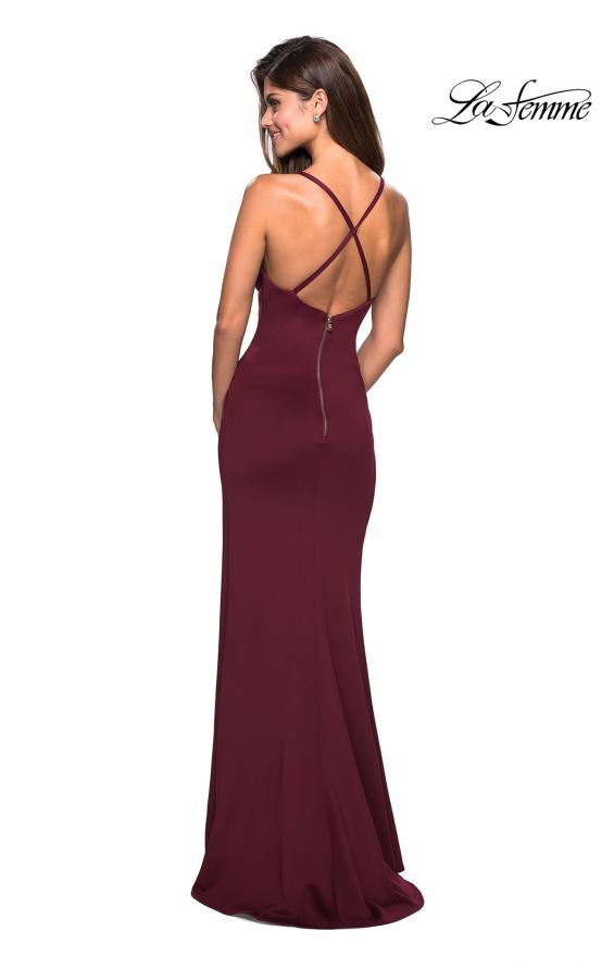 Picture of: Long Jersey Ruched Dress with Side Leg Slit in Wine, Style: 27317, Detail Picture 3