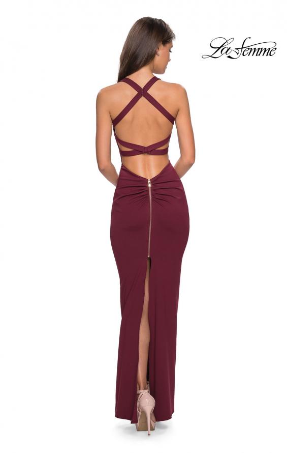 Picture of: Body Forming Dress with Exposed Zipper and Slit in Wine, Style: 27637, Detail Picture 4