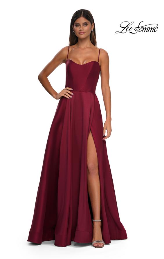 Picture of: Chic Stretch Mikado A-line Evening Dress with Sheer Back in Wine , Style: 32670, Detail Picture 4