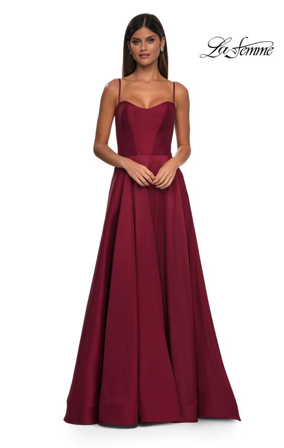 Picture of: Chic Stretch Mikado A-line Evening Dress with Sheer Back in Wine , Style: 32670, Detail Picture 6