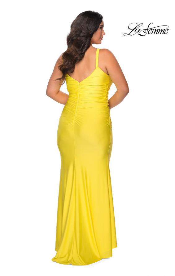 Picture of: Long Ruched Plus Size Jersey Prom Dress in Yellow, Style: 29005, Detail Picture 4
