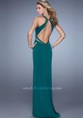 Picture of: Fitted Geo Design Prom Dress with V Neck and Side Slit in Green, Style: 21190, Back Picture