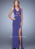 Picture of: Fitted Geo Design Prom Dress with V Neck and Side Slit in Blue, Style: 21190, Detail Picture 2
