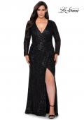 La Femme Plus-Size Long Sleeve Black Prom Dress
