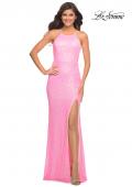 Picture of: Neon Pink High Neck Sequin Gown with Open Back in Pink, Style: 30638, Main Picture