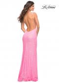 Picture of: Neon Pink High Neck Sequin Gown with Open Back in Pink, Style: 30638, Back Picture