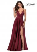 A Line V Neck Burgundy Lace Prom Dresses With Leg Slit, Backless Burgu –  morievent