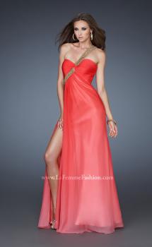 Picture of: One Shoulder Prom Dress with High Front Slit and Beads in Orange, Style: 18398, Main Picture