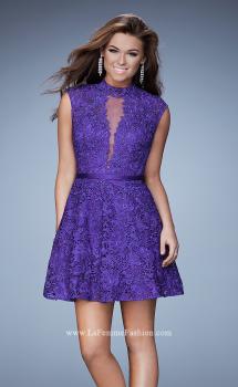Picture of: Short Lace Dress with high Neckline and Open Back in Purple, Style: 23409, Main Picture