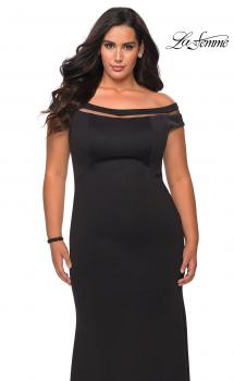Picture of: Off The Shoulder Plus Size Gown with Sheer Neckline Detail in Black, Style: 29049, Main Picture