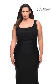 Picture of: Long Lace and Jersey Gown with Rhinestones in Black, Style: 29645, Main Picture