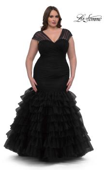 Black Picture of: Mermaid Curve Prom Dress with Ruffle Skirt in Black, Style: 32389, Main Picture