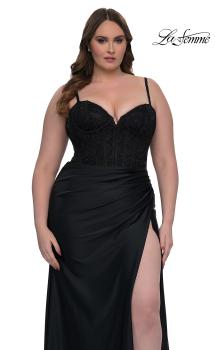 Black Picture of: Plus Size Prom Dress with Lace Corset Top and Jersey Skirt in Black, Style: 32449, Main Picture