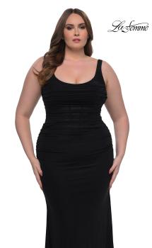 Black Picture of: Modified Square Neckline Plus Size Dress with Ruching in Black, Style: 33005, Main Picture