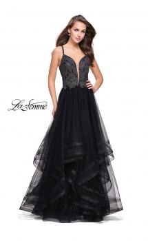 Picture of: Ball Gown with Tulle Skirt and Lace Beading in Black, Style: 25762, Main Picture