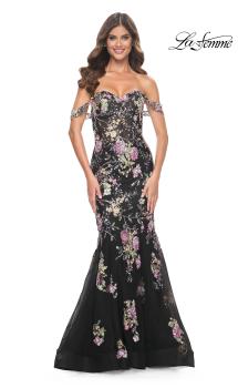 Picture of: Mermaid Prom Dress with Off the Shoulder Sleeve and Unique Sequin Lace in Black, Style: 32087, Main Picture