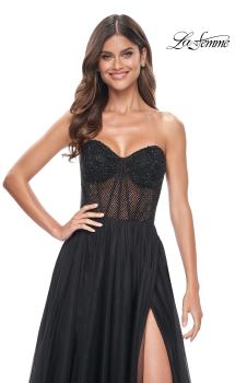 Picture of: A-Line Tulle Prom Dress with Rhinestone Fishnet Bodice in Black, Style: 32216, Main Picture
