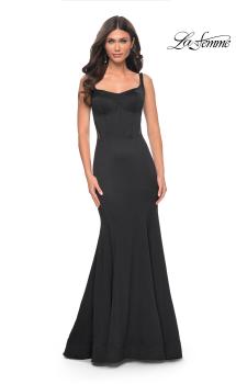 Picture of: Mermaid Jersey Gown with Bustier Top and Lace Up Back in Black, Style: 32268, Main Picture
