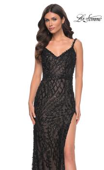 Picture of: Beaded Gown with Intricate Design and V Neckline in Black, Style: 32450, Main Picture