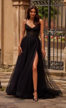 Picture of: Beautiful A-line Tulle Dress with Eyelet Neckline and Lace Top in Black , Style 32594, Main Picture