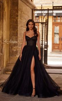 Picture of: Prom Dress with Sparkle Tulle and Ruched Corset Top in Black , Style 32680, Main Picture