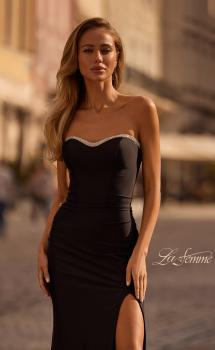 Picture of: Jersey Long Prom Dress with Ruching and Chic Rhinestone Neckline in Black , Style 32756, Main Picture