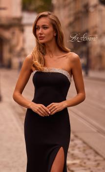 Picture of: Strapless Jersey Gown with Stunning Rhinestone Neckline in Black , Style: 32891, Main Picture