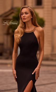 Picture of: Black Evening Dress with Gold Beaded High Neckline in Black , Style: 32976, Main Picture