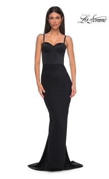 Picture of: Fitted Prom Dress with Ruching and Corset Bra Top in Black , Style 32996, Main Picture