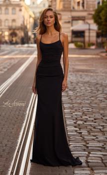 Picture of: Ruched Net Jersey Gown with Square Neckline in Black , Style 33086, Main Picture