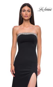 Picture of: Strapless Jersey Gown with Stunning Rhinestone Neckline in Black , Style 32891, Detail Picture 9