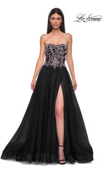 Picture of: A-line Tulle Prom Dress with Stunning Floral Beaded Design in Black , Style 32862, Detail Picture 5