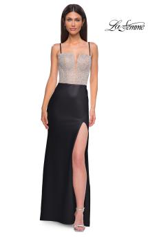 Picture of: Jersey Prom Dress with Gorgeous Rhinestone Rose Design Bodice in Black , Style 32930, Detail Picture 5