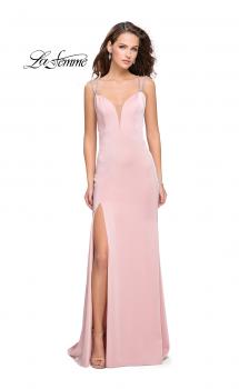 Picture of: Long Jersey Dress with Metallic Straps and Embellishments in Blush, Style: 25660, Main Picture