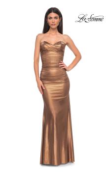 Picture of: Pearl and Rhinestone Detail Corset Top with Metallic Skirt Dress in Bronze , Style 33007, Detail Picture 9