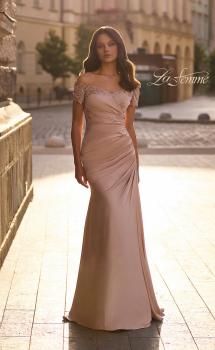 Picture of: Off the Shoulder Satin and Lace Mermaid Pleated Gown, Style: 30199, Main Picture