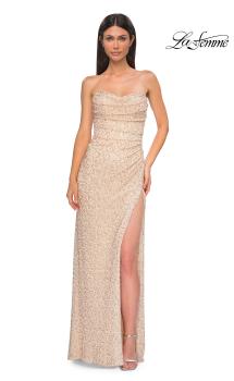 Picture of: Beaded Strapless Evening Dress with Sheer Back in Champagne , Style 32794, Detail Picture 5