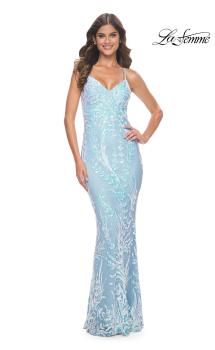 Picture of: Fitted Print Sequin Pastel Prom Dress in Cloud Blue, Style: 31944, Main Picture