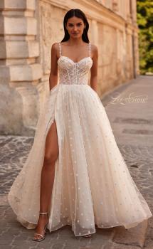 Picture of: Polka Dot Tulle Prom Dress with Sheer Corset Top in Cream , Style 32716, Main Picture