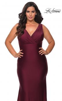 Picture of: Neon Plus Size Jersey Dress with Faux Wrap Bodice in Burgundy, Style: 29016, Main Picture
