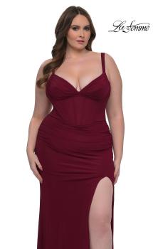 Purple Picture of: Flattering Curve Dress with Corset Top and Ruched Skirt in Dark Berry, Style: 33015, Main Picture