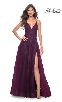Picture of: Tulle Prom Dress with Lace Detail in Dark Berry, Style: 32303, Main Picture
