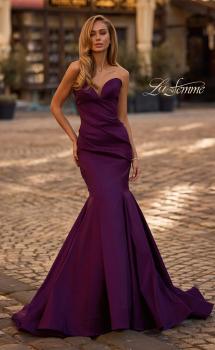 Picture of: Mermaid Stretch Mikado Evening Dress with Illusion Back in Dark Berry, Style 32791, Main Picture