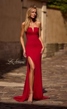 Red Picture of: Chic Jersey Evening Dress with V Neckline in Deep Red, Style: 32784, Main Picture