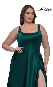 Green Picture of: A-line Satin Plus Prom Dress with Rhinestone Neckline in Emerald , Style: 33026, Main Picture