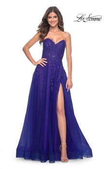Picture of: Sweetheart Tulle Strapless Gown with Lace Applique in Indigo, Style: 32304, Main Picture