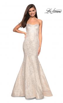 Picture of: Strapless Mermaid Jacquard Prom Dress in Ivory/Gold, Style: 27789, Main Picture
