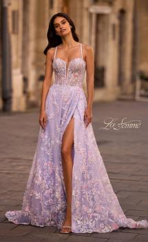 Picture of: Stunning Floral Tulle Gown with Corset Top and Slit in Lavender , Style 32695, Main Picture